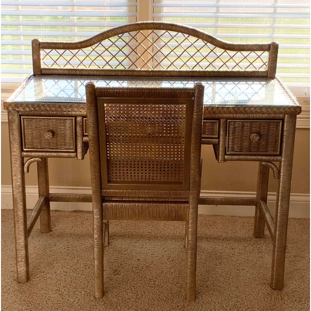 1970s Henry Link Wicker Desk and Chair Chairish