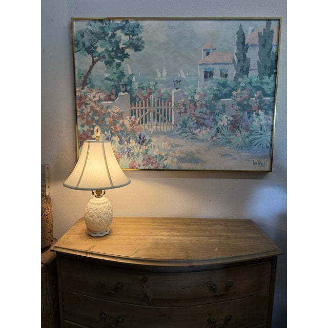 Seaside Cottage Sailing Large Vintage Original Painting by Reynolds For Sale - Image 6 of 6
