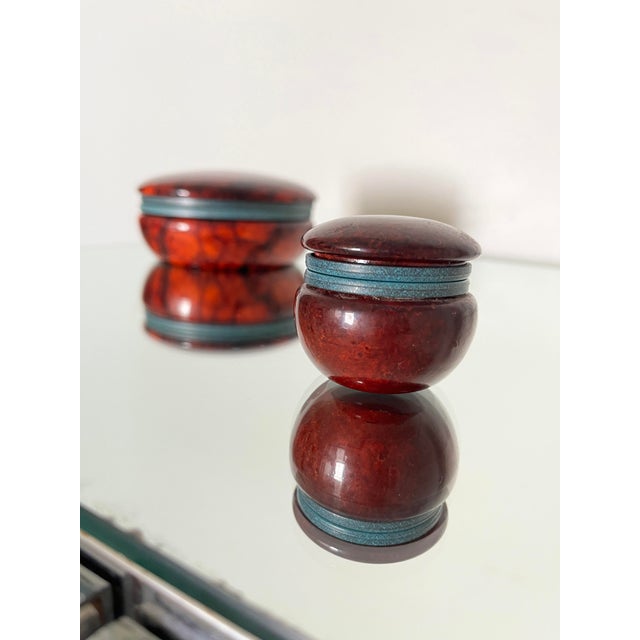 1970s Italian Round Red Alabaster Hinged Trinket Box | Chairish