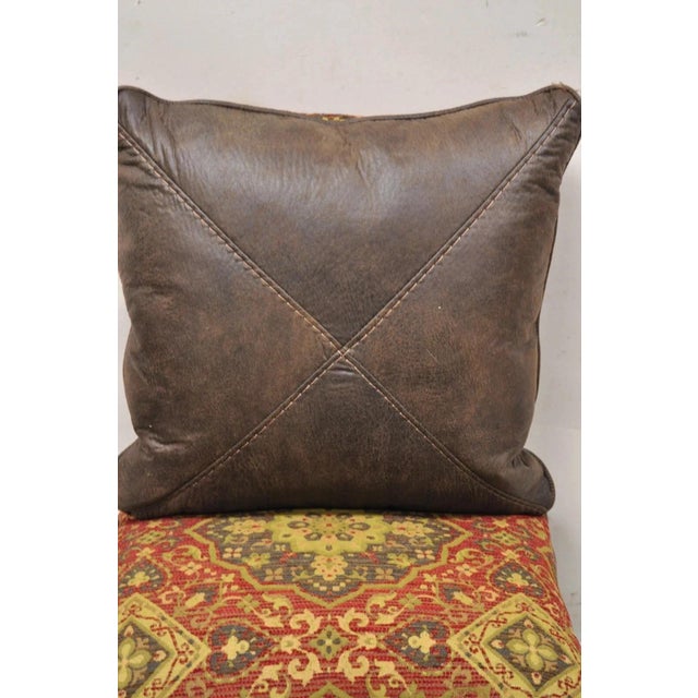 Late 20th Century (4) Contemporary Mediterranean Red and Brown Tapestry Faux Leather Throw Pillows For Sale - Image 5 of 8