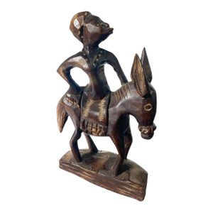 Vintage African Wood Sculpture of a Figure on a Donkey 11" H