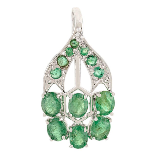 Art Nouveau Styled Natural 3.61 Ct Emerald Pendant Charm Set in Sterling Silver For Sale