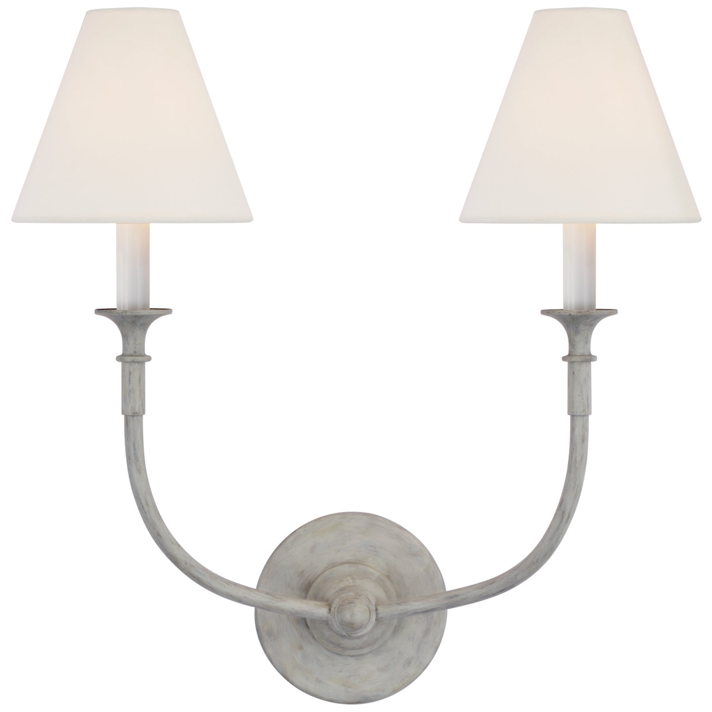Thomas O'Brien for Visual Comfort Piaf Double Sconce in Swedish Gray with Linen Shades | Chairish