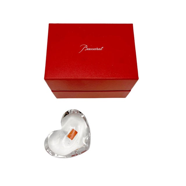 Abstract Baccarat Heart, Clear Crystal Paperweight | Vintage Glass Art With Original Box For Sale - Image 3 of 4