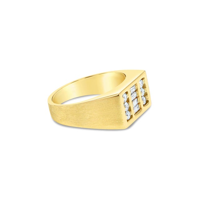 Contemporary Three Row Diamond Statement Ring 14k Yellow Gold, Size 8 For Sale - Image 3 of 4