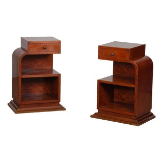 Bedside Tables in Burr Wood, 1930s, Set of 2 For Sale