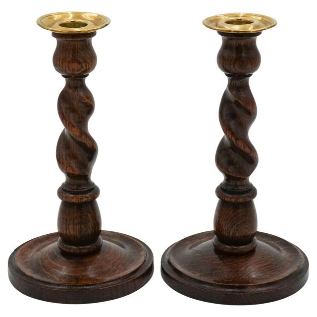 Early Victorian English Oak Barley Twist Candleholders, Set of 2 For Sale - Image 12 of 12