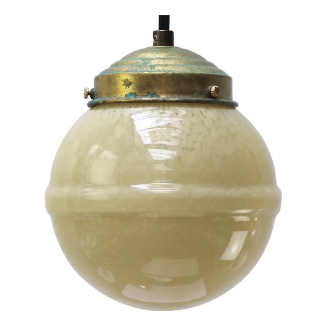 French Clichy Yellow Glass Pendant Lamp For Sale