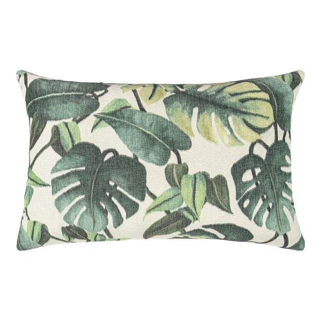 Scalamandre 22" x 14" Rainforest Warp Print Pillow in Leaf For Sale