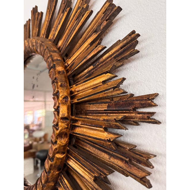 Mid-Century Baroque Italian Sunburst Giltwood Wall Mirror, 1940s For Sale - Image 13 of 18