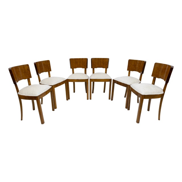 Italian Art Deco Walnut Dining Chairs, 1930s, Set of 6 For Sale