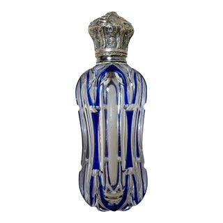 Antique 1800's European Cut to Clear Crystal Sterling Silver Perfume Bottle Jar For Sale
