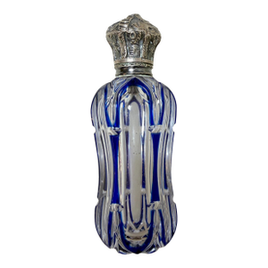 Antique 1800's European Cut to Clear Crystal Sterling Silver Perfume Bottle Jar