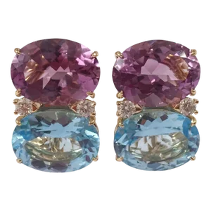 Christina Addison Grande Gum Drop Earrings With Amethyst and Blue Topaz and Diamonds - a Pair