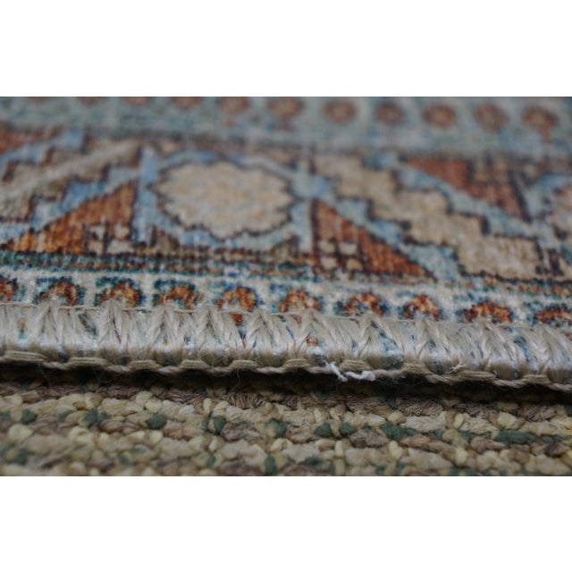 Vintage Geometric Turquoise Rug Runner Mat 5 X 2 For Sale - Image 6 of 14