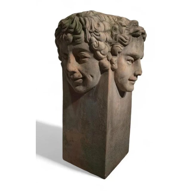 Beautiful large Tuscan terracotta planters from the early 20th century. These elegant pieces feature a smiling face on...