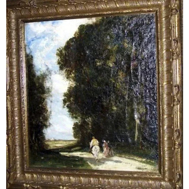 Oil on canvas of solitary rider in the Cotswold's. Signed lower left. 24" by 27". (1571)