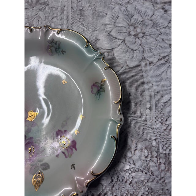 1950s 1950s Vintage Hand-Painted Bavaria Floral Plate with Gold Trim For Sale - Image 5 of 11