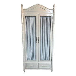 37" Finished 2 Door 2 Drawer Century Vintage Bamboo Style Hutch For Sale