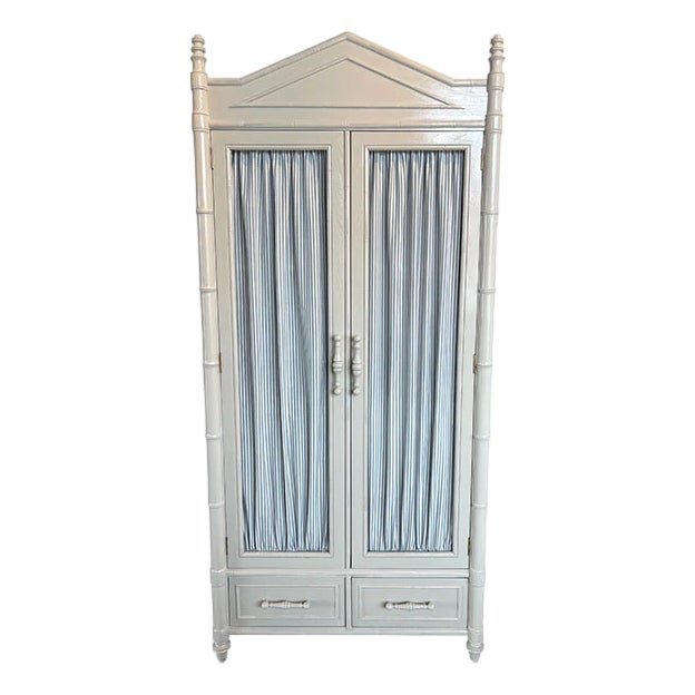 37" Finished 2 Door 2 Drawer Century Vintage Bamboo Style Hutch For Sale