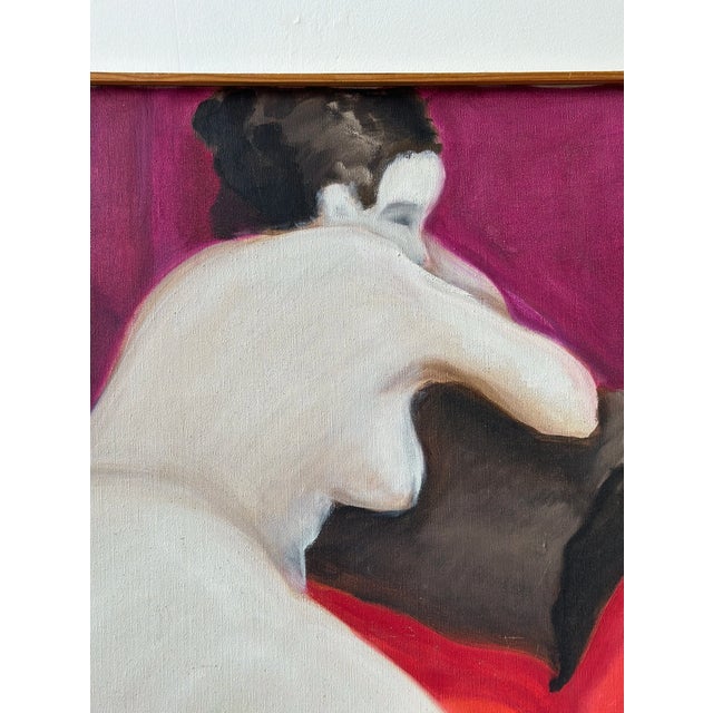 Dark Pink Vintage Vibrant Nude in Repose Painting, Circa 1970s-80s For Sale - Image 8 of 12