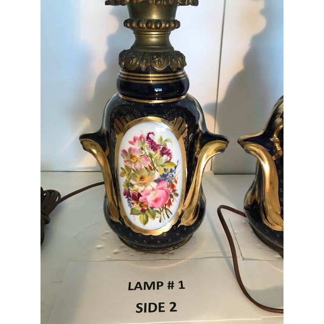 Metal Antique French Bayeux Porcelain Table Lamps - a Pair For Sale - Image 7 of 15