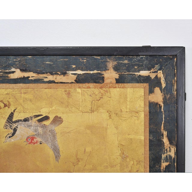 Japanese Edo Two-Panel Gilt Screen Birds Chrysanthemums 6 Ft For Sale - Image 14 of 18