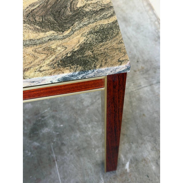 Mid-Century Modern Vintage Danish Stone Top Coffee Table – Rosewood & Brass Mid Century Modern Table For Sale - Image 3 of 8