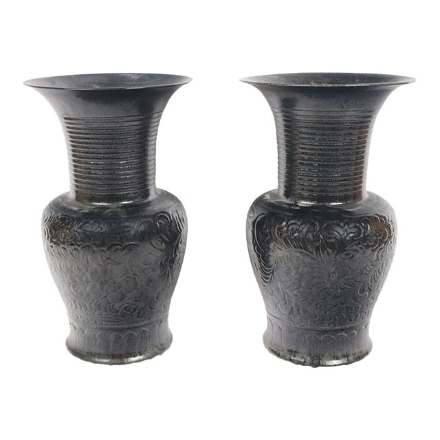 Late 20th Century Chinese Black Glazed Porcelain Dragon Vases – A Pair For Sale