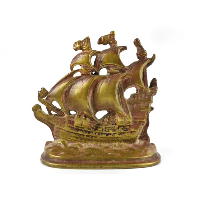 Early 20th Century Heavy Solid Cast Bronze Finished Sailing Ship Bookends - a Pair For Sale - Image 4 of 10