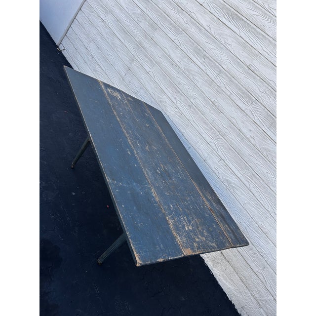 Antique Blue-Painted Drop-Leaf Wood Table For Sale - Image 4 of 12