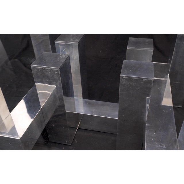 Cityscape Aluminum Base Lucite Rectangle Top Rounded Corners Coffee Table For Sale - Image 6 of 12