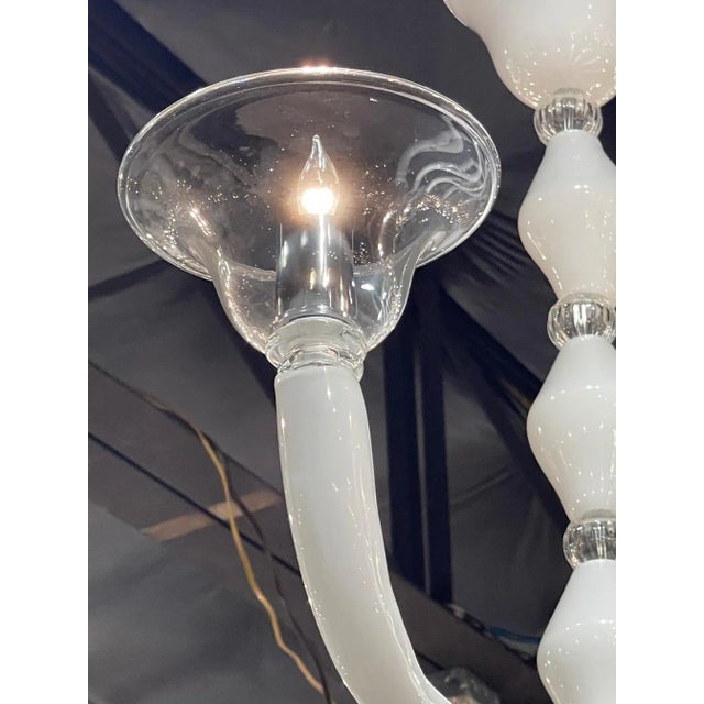 Murano Modern White & Clear Murano Glass Chandelier For Sale - Image 4 of 9