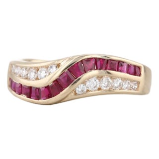 1.04ctw Ruby Diamond Contoured Ring 14k Yellow Gold Size 6.5 Band For Sale
