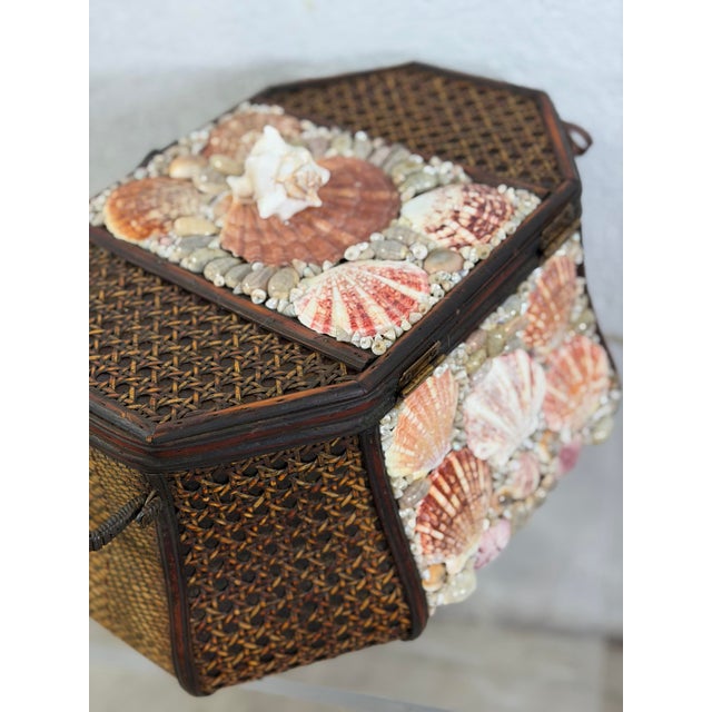 Wood Rattan Basket With Shells For Sale - Image 7 of 7