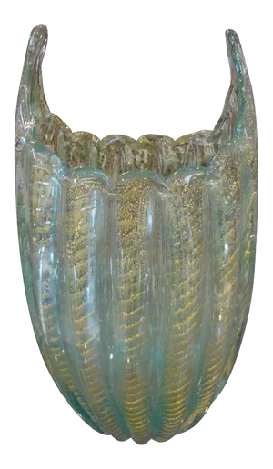 Turquoise and Gold Murano Glass Vase Attributed to Barovier & Toso