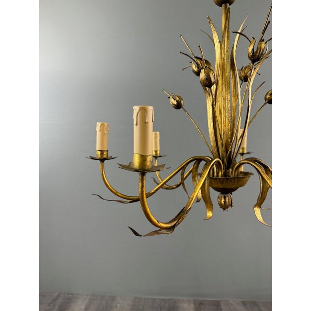 Gilded Metal Chandelier, Italy, 1950 For Sale - Image 4 of 12