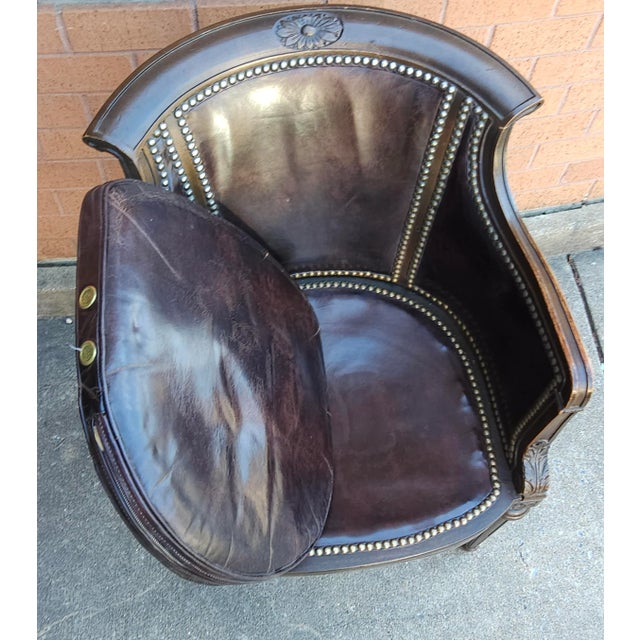 Mid Century Empire Leather Upholstered and Nailhead Studded Mahogany Arm Chair For Sale - Image 10 of 11
