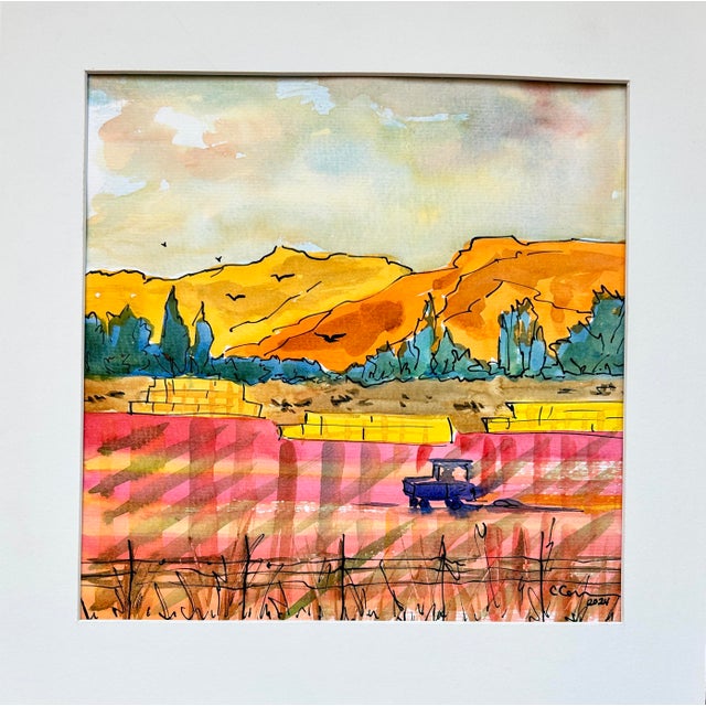 Original Watercolor Painting “Making Hot Pink Hay” For Sale - Image 4 of 5