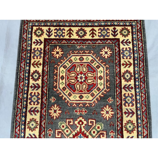 Charcoal Gray and Cream Kazak-Style Wool Runner Rug, 2'7" X 13'1" For Sale - Image 13 of 16