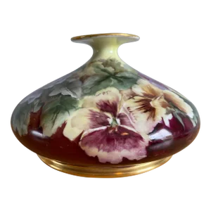 Hand Painted Limoge Squat Peony Vase