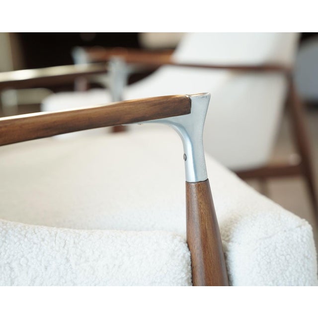 Ib Kofod-Larsen Style Modern Lounge Chairs in Walnut & Bouclé, C. 1950s For Sale - Image 10 of 11