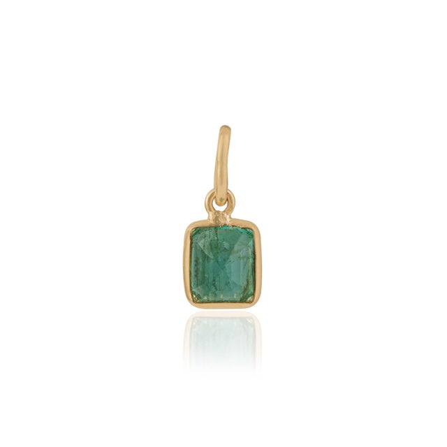 Octagon Cut Emerald Bezel Set Fine Charm Pendant 14k Gold Jewelry For Sale - Image 10 of 18