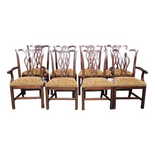 Set of Late 20th Century 8 Councill Chippendale Style Solid Mahogany Dining Chairs For Sale