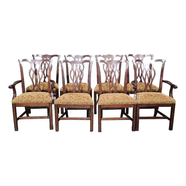 Set of Late 20th Century 8 Councill Chippendale Style Solid Mahogany Dining Chairs For Sale