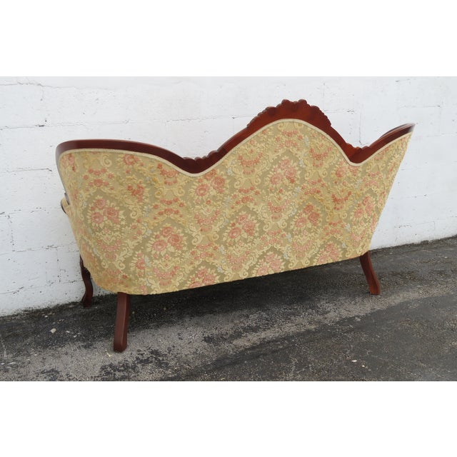 Mid 20th Century Mid 20th Century Victorian Kimball Carved Solid Mahogany Sofa Couch 6219 For Sale - Image 5 of 18