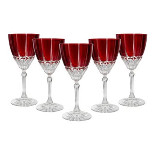 Late 20th Century Baccarat Harcourt 1841 Ruby Red Crystal Wine Goblets – Set of 6 For Sale