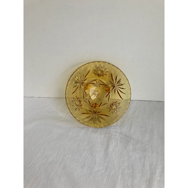 Vintage Anchor Hocking Star of David Honey Amber 3 footed Decorative Candy Dish. Retro. Midcentury. Cut Glass. 1960s.