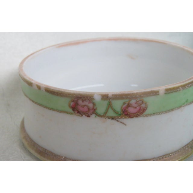 I E and C Co Japan Hand Painted Flowers Lidded Powder Dish Trinket Box For Sale - Image 10 of 12