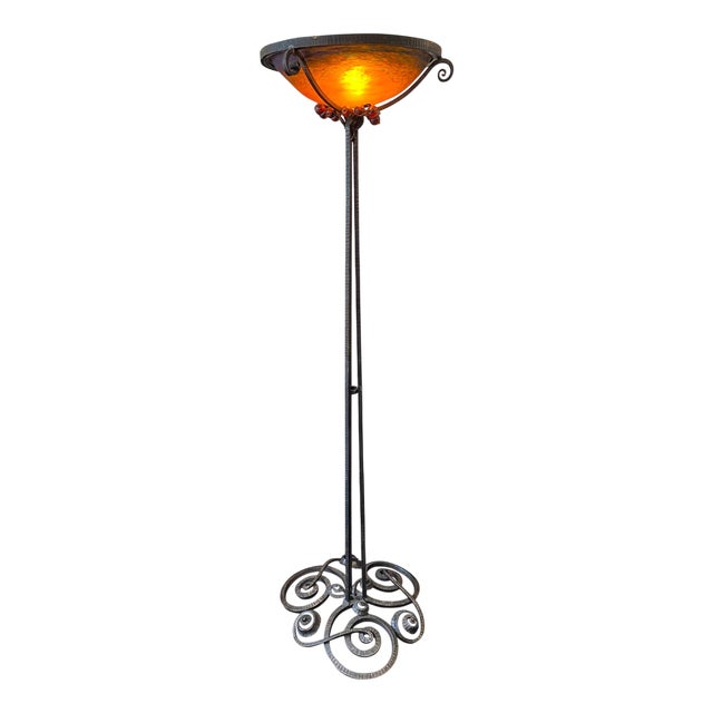 Art Nouveau Wrought Iron Floor Lamp by Jules Cayette and Charles Schneider, 1920s For Sale